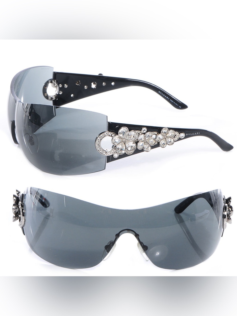 BVLGARI 652-B Crystal Flower Shield Sunglasses Black & Gray